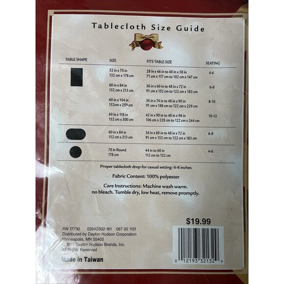 VTG NOS Dayton Hudson Christmas Holiday Cardinal Bird Tablecloth Oblong 60x 84” - Picture 4 of 4